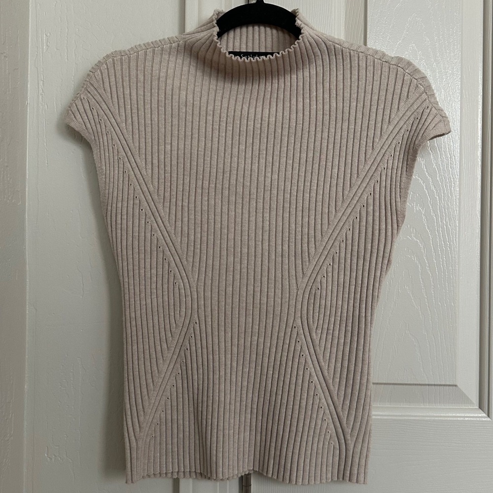 Iris Setlakwe Ribbed Mock Neck Sleeveless‎ Top – Beige/Ivory Knit – Size XS